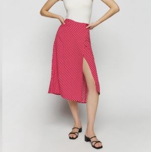 Reformation Betty red polka dot midi Skirt